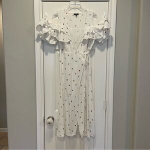 AFRM Midi Wrap Dress Women’s Small White  Ruffles Butterflies Snakes Feminine